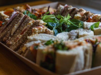 Image of sandwiches, baguettes and canapes platter